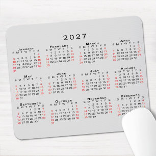 2027 Kalender Einfach Grau Schwarz Rot Mousepad