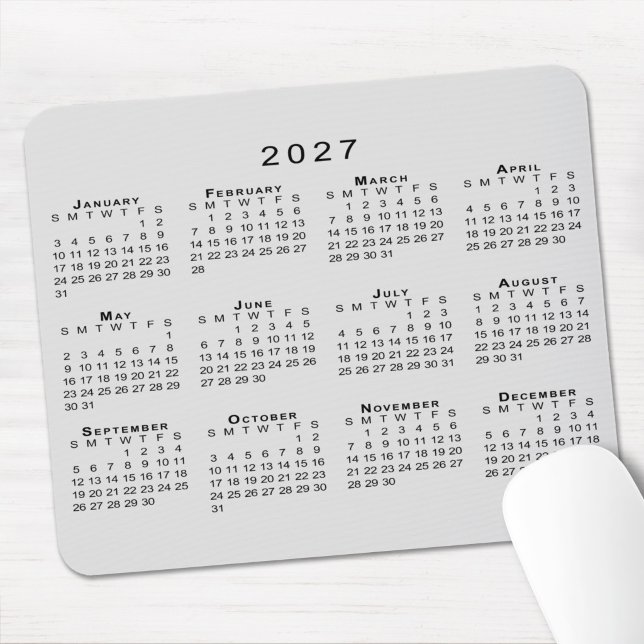 2027 Kalender Einfach Grau und Schwarz Mousepad (2027 Calendar Simple Gray and Black Mouse Pad in situ)
