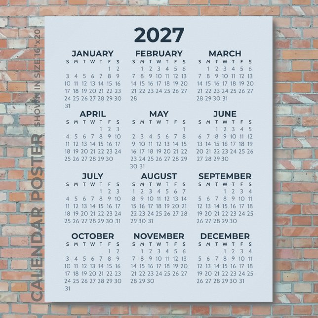 2027 Kalender Einfach Moderne Staubblaue Wand Poster (Von Creator hochgeladen)