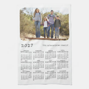2027 Kalender Familienname Foto Einfach Weiß Schwa Geschirrtuch