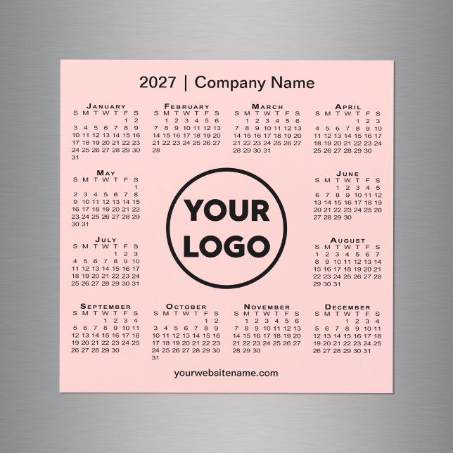 2027 Kalender Firmenlogo Korallenrosa Magnet (2027 Calendar Company Logo Coral Pink Magnet in situ)