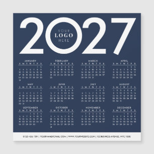 2027 Kalender Firmenlogo Navy Blau Magnetkarte