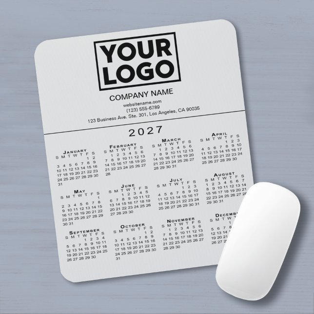 2027 Kalender Firmenlogo Text Grau Mousepad (2027 Calendar Company Logo Text Grey Mouse Pad in situ)