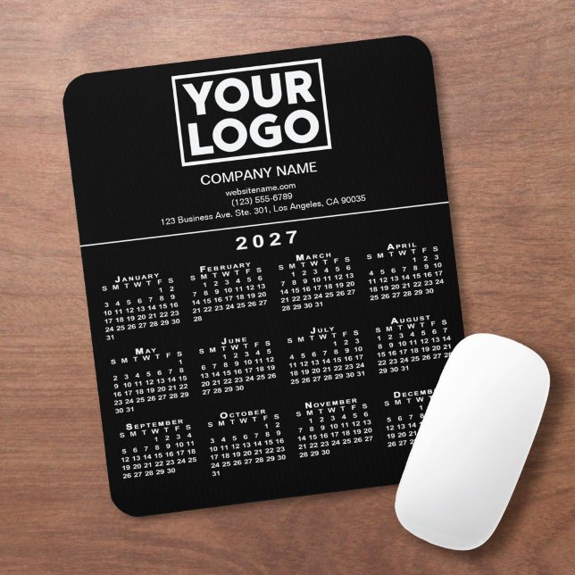 2027 Kalender Firmenlogo Text Schwarz Mousepad (2027 Calendar Company Logo Text Black Mouse Pad in situ)