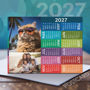 2027 Kalender - Foto-Collage Farbiger Hintergrund Postkarte