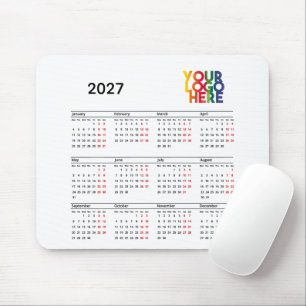 2027 Kalender Geschäft Logo Firmenbüro Weiß Mousepad