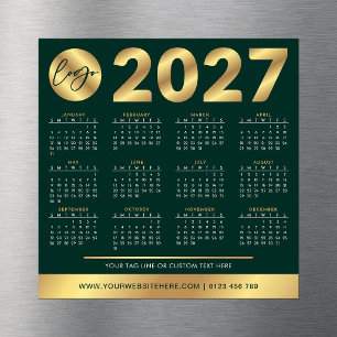 2027 Kalender Geschäft Logo Grün & Gold Corporate Magnetkarte