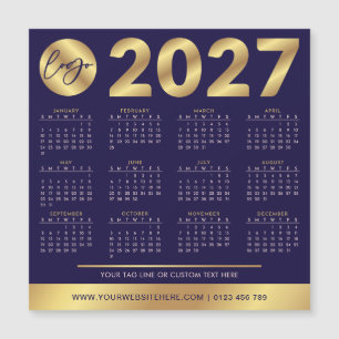 2027 Kalender Geschäft Logo Navy & Gold Corporate Magnetkarte
