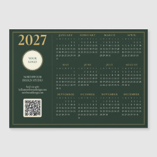 2027 Kalender Geschäft Logo QR Code Grün Gold Magnetkarte