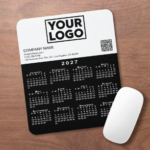 2027 Kalender Geschäft Logo QR Code Schwarz Weiß Mousepad