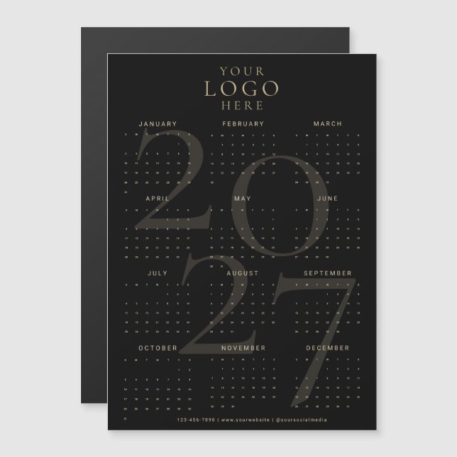 2027 Kalender Geschäft Logo Schwarz Gold Magnet (Vorne/Hinten)
