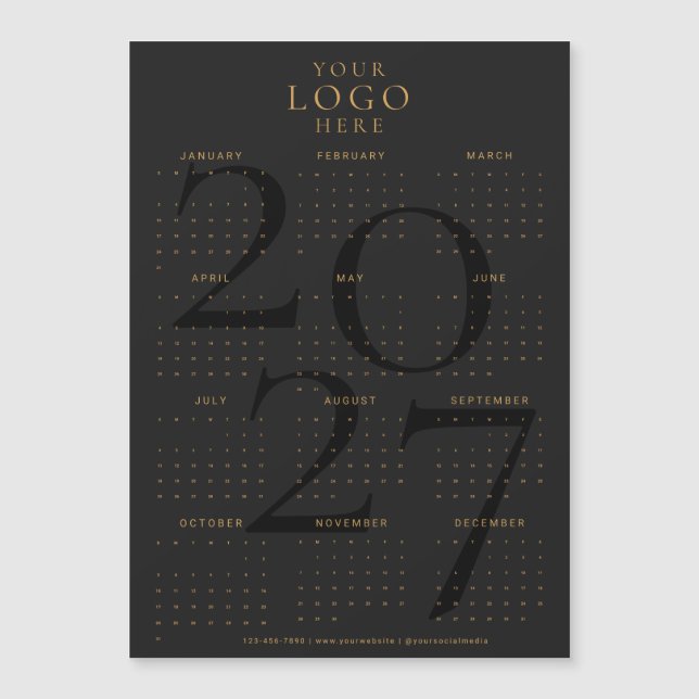 2027 Kalender Geschäft Logo Schwarz Gold Magnet (Vorderseite)