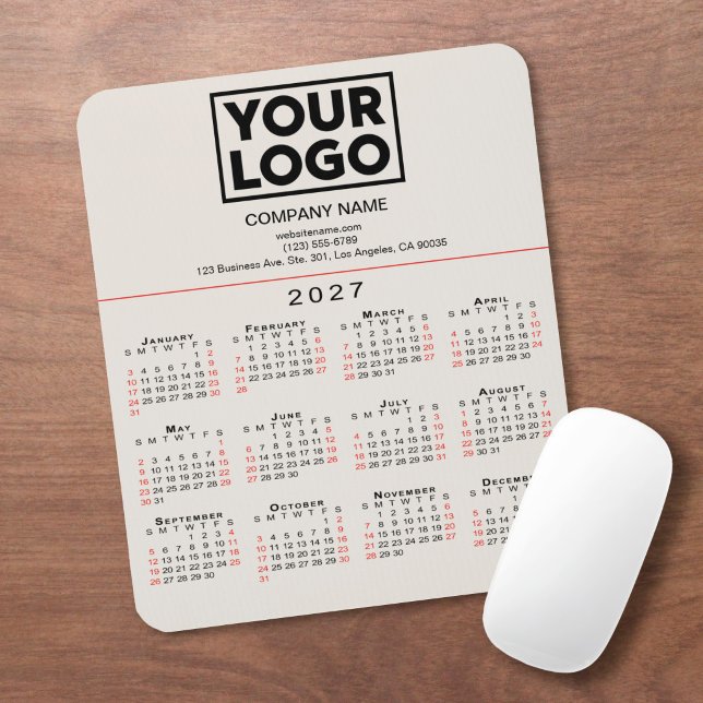 2027 Kalender Geschäft Logo Text Beige Mousepad (2027 Calendar Business Logo Text Beige Mouse Pad in situ)