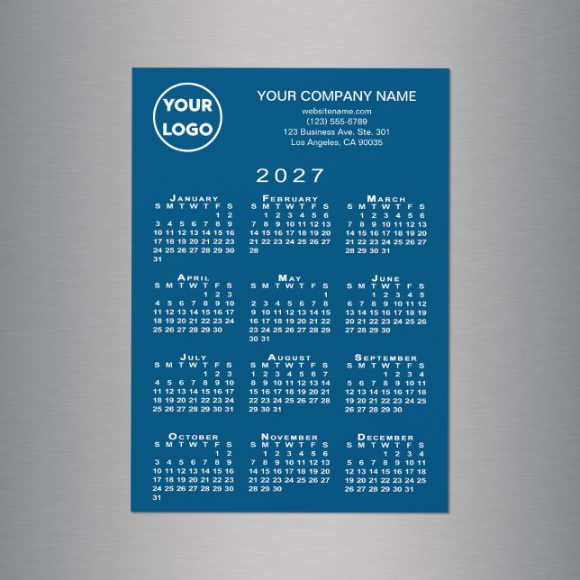 2027 Kalender Geschäft Logo Text Blau Magnetkarte (2027 Calendar Business Logo Text Blue Magnet Card in situ)
