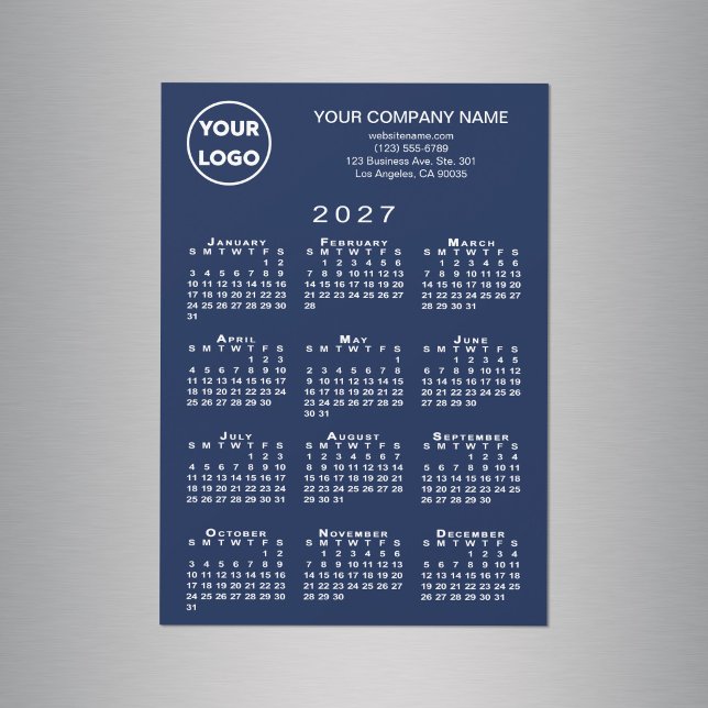 2027 Kalender Geschäft Logo Text Navy Magnetkarte (2027 Calendar Business Logo Text Navy Magnet Card in situ)