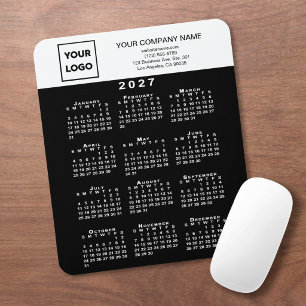 2027 Kalender Geschäft Logo Text Schwarz Weiß Mousepad
