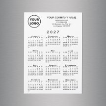 2027 Kalender Geschäft Logo Text Weiß Magnetkarte