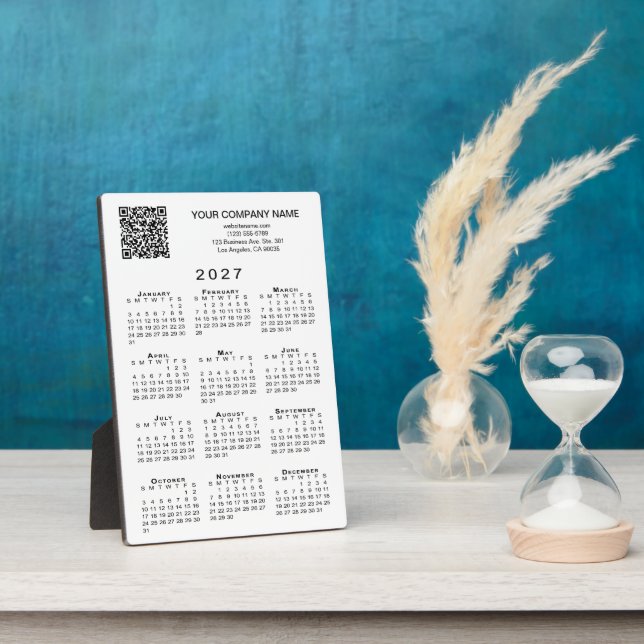 2027 Kalender Geschäft QR-Code Text Desktop Fotoplatte (Seite)