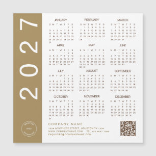 2027 Kalender Gold Text QR-Code Firmenlogo Magnetkarte