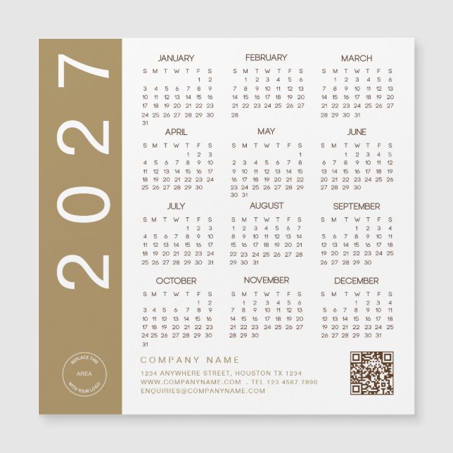 2027 Kalender Gold Text QR-Code Firmenlogo Magnetkarte (Vorderseite)
