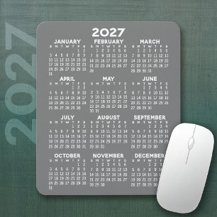 2027 Kalender - grauer Hintergrund - Vertikal Mousepad