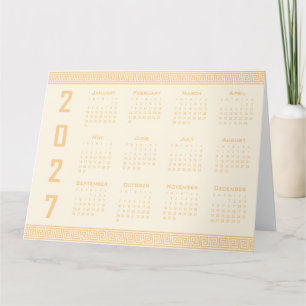 2027 Kalender, Griechisches Fret, Beige auf Cosmic Karte