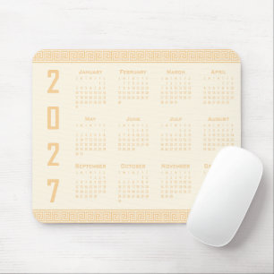 2027 Kalender, Griechisches Fret, Beige auf Cosmic Mousepad
