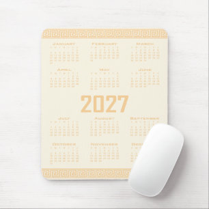 2027 Kalender, Griechisches Fret, Beige auf Cosmic Mousepad