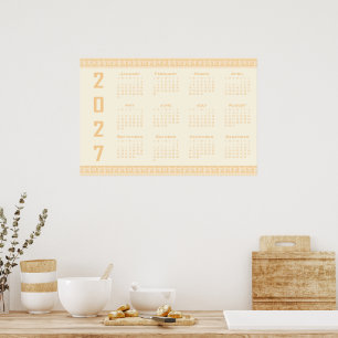 2027 Kalender, Griechisches Fret, Beige auf Cosmic Poster