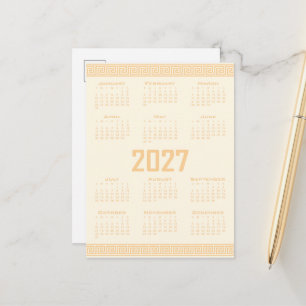 2027 Kalender, Griechisches Fret, Beige auf Cosmic Postkarte