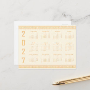 2027 Kalender, Griechisches Fret, Beige auf Cosmic Postkarte