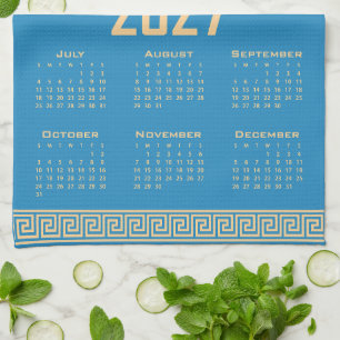 2027 Kalender, Griechisches Fret, Beige auf Cosmos Geschirrtuch