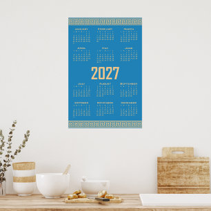 2027 Kalender, Griechisches Fret, Beige auf Cosmos Poster