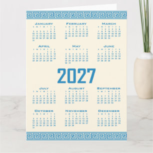 2027 Kalender, Griechisches Fret, Blau auf Cosmic  Karte