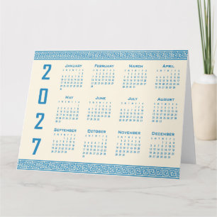 2027 Kalender, Griechisches Fret, Blau auf Cosmic  Karte