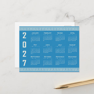 2027 Kalender, Griechisches Fret, Blau, Cosmic Lat Postkarte