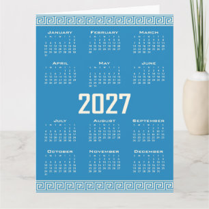 2027 Kalender, Griechisches Fret, Cosmic Latte auf Karte