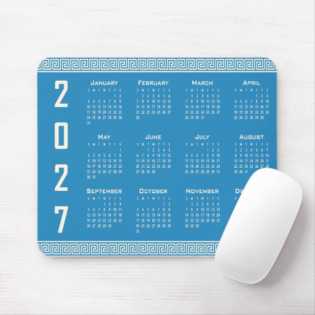 2027 Kalender, Griechisches Fret, Cosmic Latte auf Mousepad (Mit Mouse)