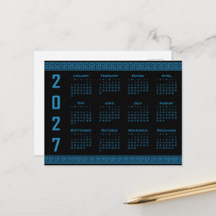 2027 Kalender, Griechisches Fret, Cosmos Blau auf  Postkarte