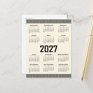 2027 Kalender, Griechisches Fret, Schwarz auf Cosm Postkarte