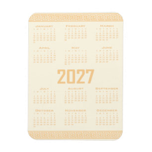 2027 Kalender, Griechisches Mäander, Beige auf Cos Magnet