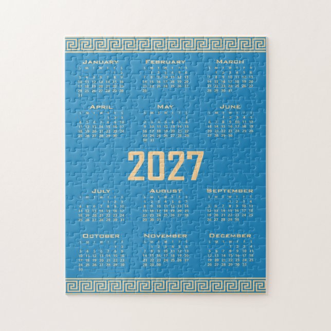 2027 Kalender, Griechisches Mäander, Beige auf Kos Puzzle (Vertikal)
