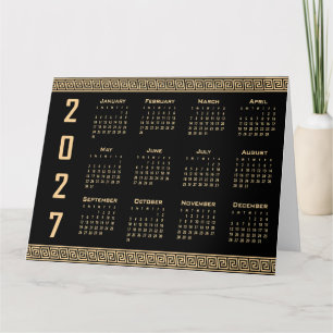 2027 Kalender, Griechisches Mäander, Beige auf Sch Karte