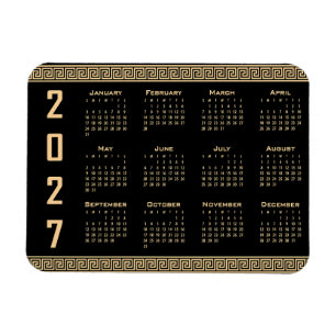 2027 Kalender, Griechisches Mäander, Beige auf Sch Magnet
