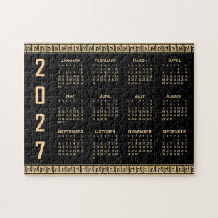 2027 Kalender, Griechisches Mäander, Beige auf Sch Puzzle