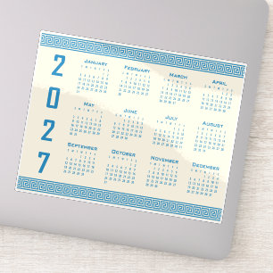 2027 Kalender, Griechisches Mäander, Blau auf Cosm Aufkleber