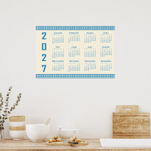 2027 Kalender, Griechisches Mäander, Blau auf Cosm Poster