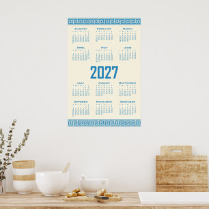 2027 Kalender, Griechisches Mäander, Blau auf Cosm Poster
