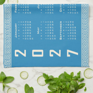 2027 Kalender, Griechisches Mäander, Cosmic Latte Geschirrtuch