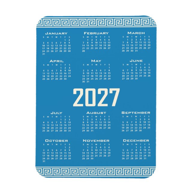 2027 Kalender, Griechisches Mäander, Cosmic Latte  Magnet (Vertikal)